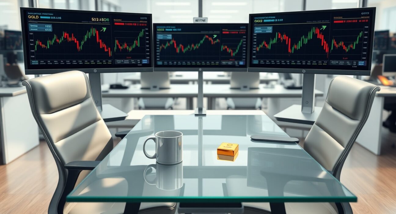 Empty trading desk at Tether after precious metals traders were laid off, symbolizing strategic shift.