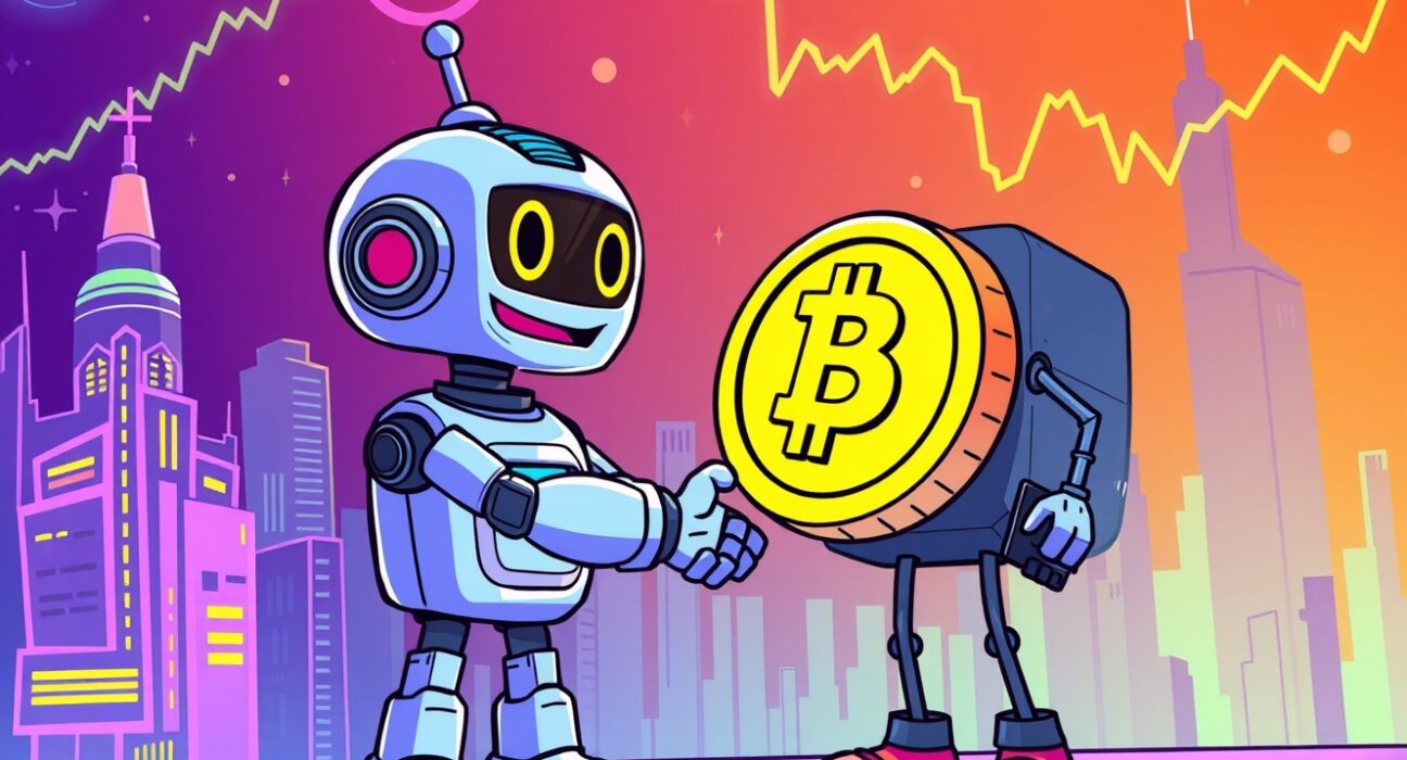 Tether investment in robotics startup shown through robot and cryptocurrency collaboration