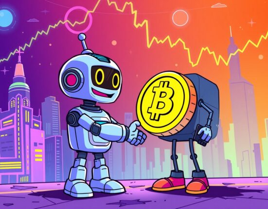 Tether investment in robotics startup shown through robot and cryptocurrency collaboration