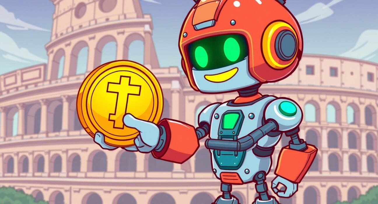 Tether invests in Italian humanoid developer, shown as a robot and coin partnership symbolizing crypto-robotics fusion.