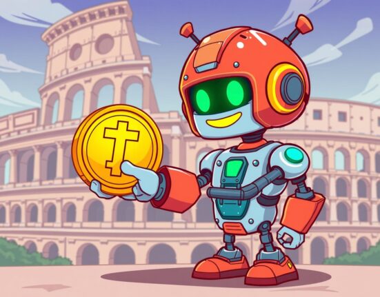 Tether invests in Italian humanoid developer, shown as a robot and coin partnership symbolizing crypto-robotics fusion.