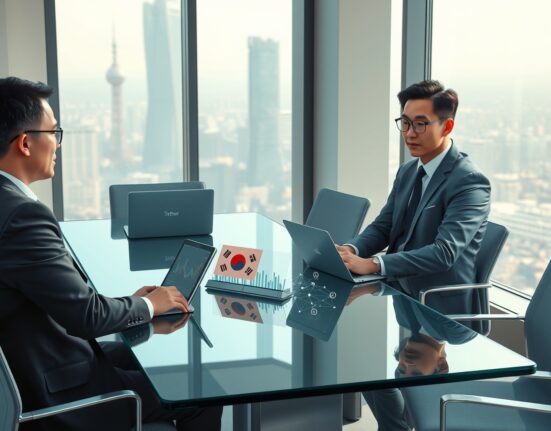 Tether executives meeting with KB Financial and Coinone representatives in Seoul to discuss stablecoin partnerships.