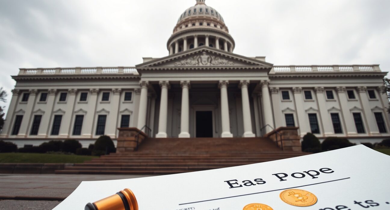 Tether loan probe: US Capitol building backdrop with investigation documents in foreground