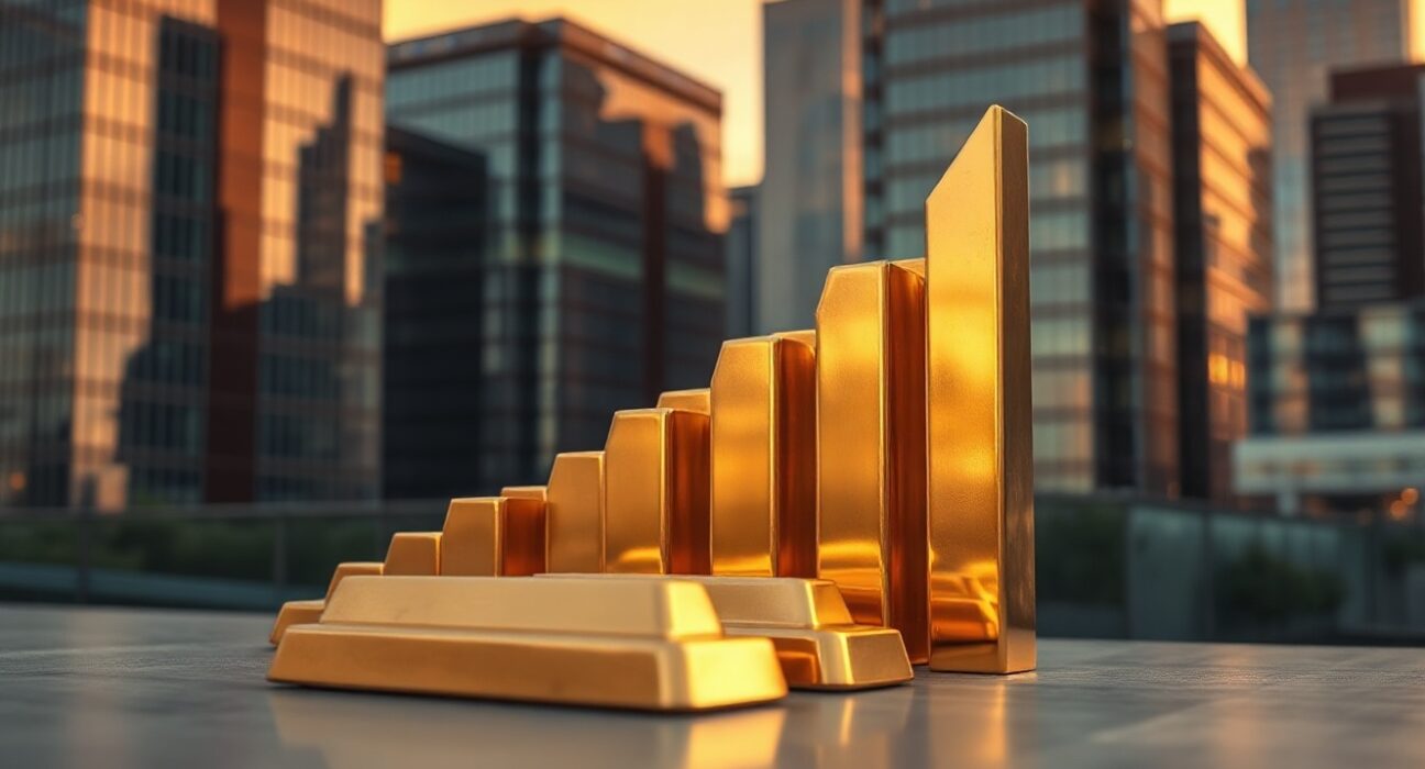 Gold bullion bars and financial charts representing Tether's Q2 profit and gold holdings