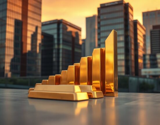 Gold bullion bars and financial charts representing Tether's Q2 profit and gold holdings