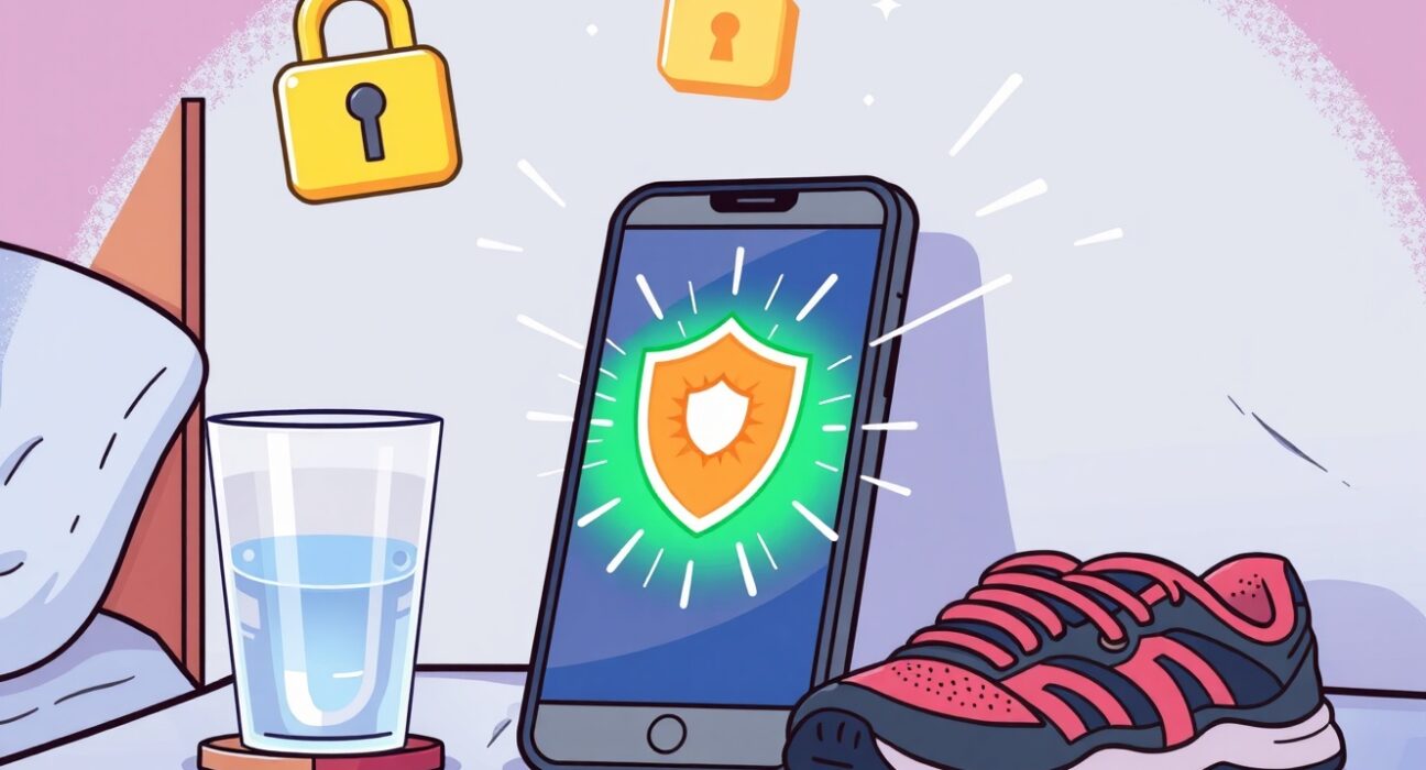 A smartphone displaying a secure, privacy-focused health app interface with a protective shield icon.