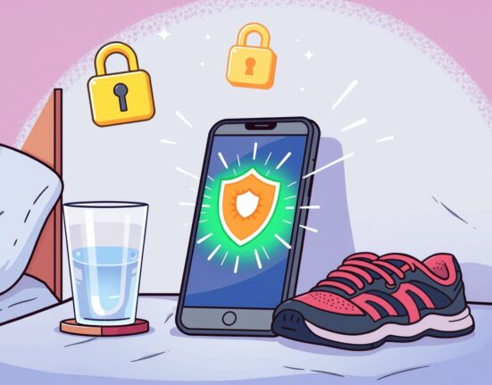 A smartphone displaying a secure, privacy-focused health app interface with a protective shield icon.