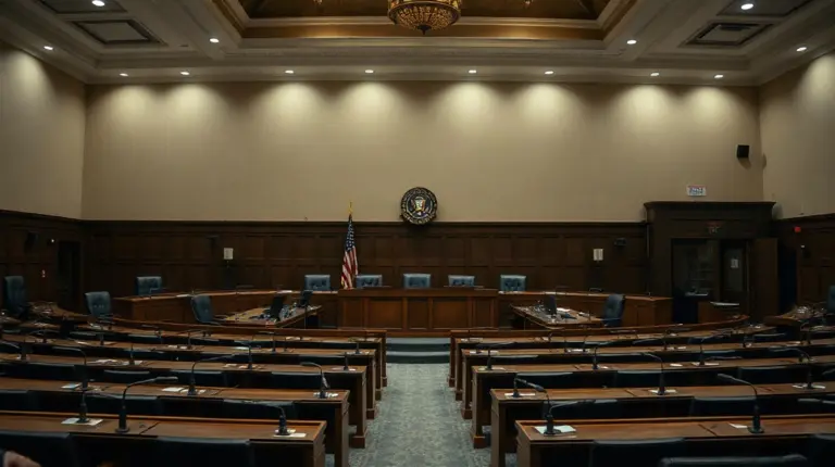 Empty US Senate hearing room where lawmakers scrutinized Tether's USDT compliance record