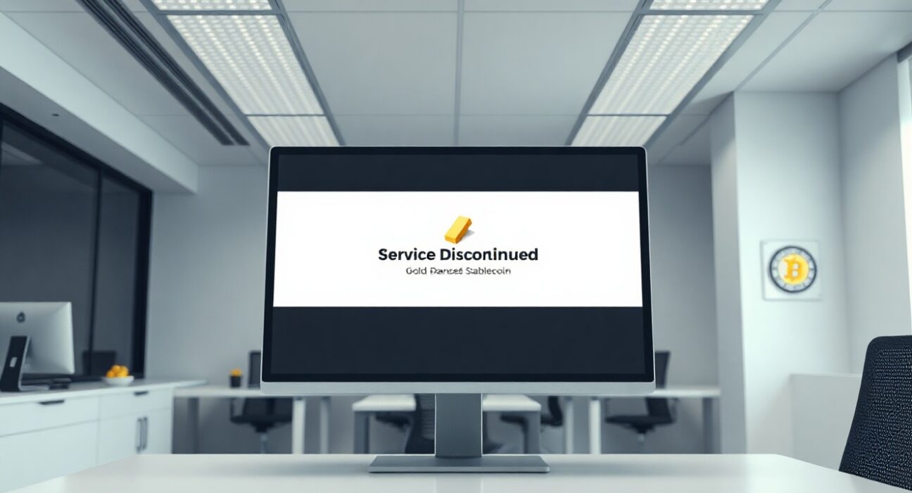 Digital dashboard showing deactivation of gold-backed stablecoin platform aUSDT