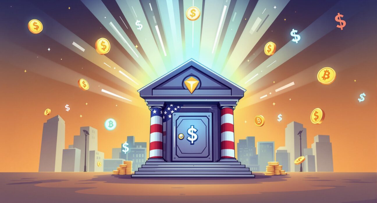An illustration of a secure digital vault, symbolizing the launch of a new Tether stablecoin in the US market.