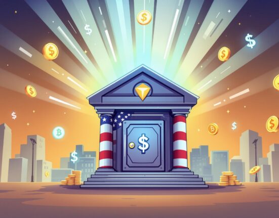 An illustration of a secure digital vault, symbolizing the launch of a new Tether stablecoin in the US market.