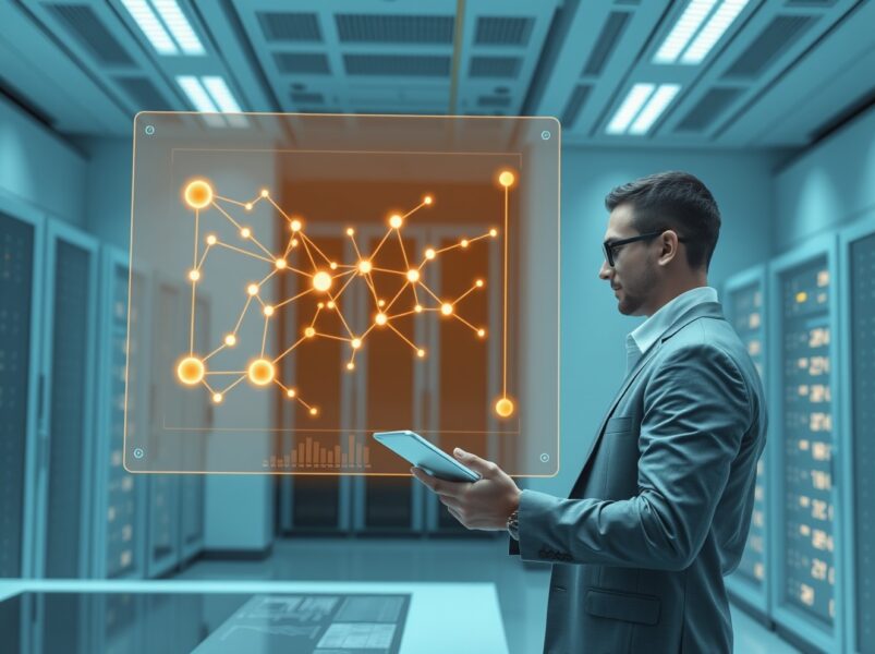 Financial analyst monitoring a blockchain data visualization following the USDT minting event.