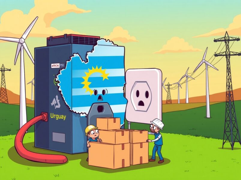 Tether Uruguay mining operation shutdown due to electricity cost disputes in cartoon illustration