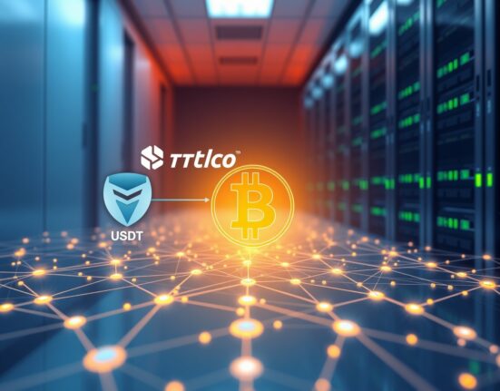 Tether USDT enabling secure payments on the Bitcoin blockchain network infrastructure.