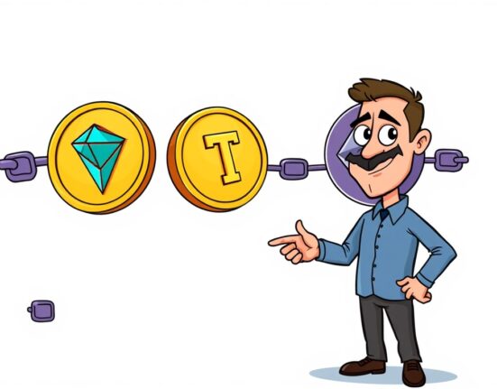 A cartoon illustration showing Tether USDT moving between blockchains, clarifying a chain swap event.