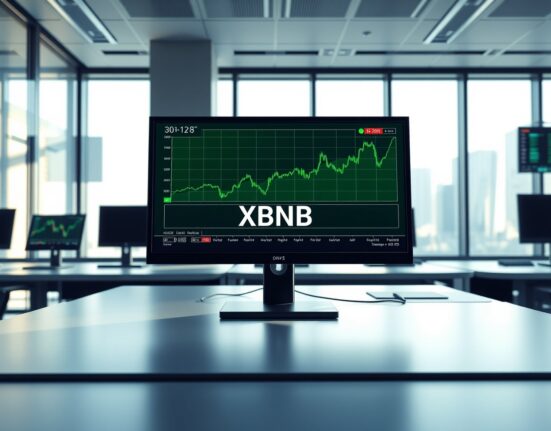 Teucrium 2x long BNB futures ETF trading monitor showing XBNB ticker and bullish chart