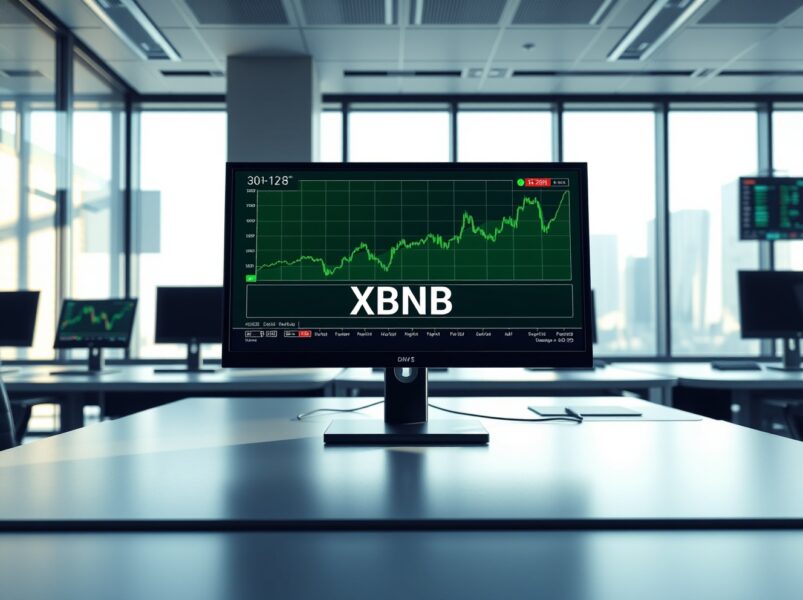Teucrium 2x long BNB futures ETF trading monitor showing XBNB ticker and bullish chart