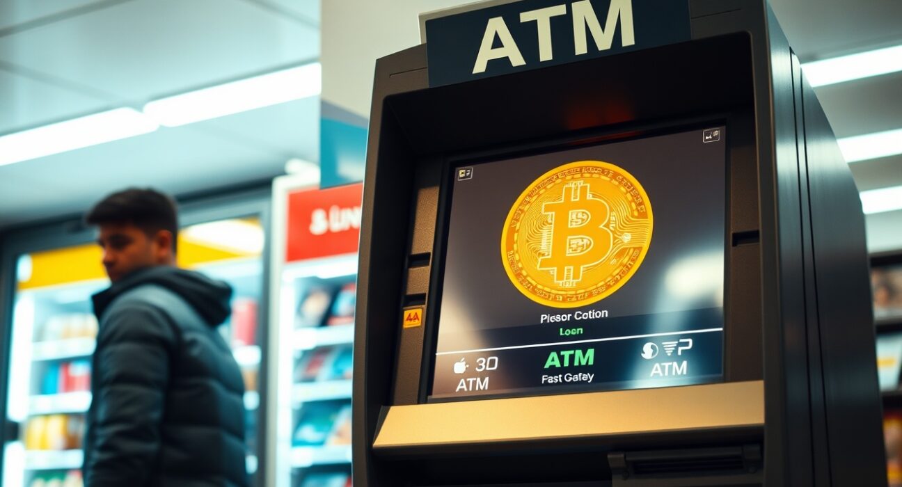 Bitcoin ATM in a convenience store, symbolizing fraud concerns in Texas