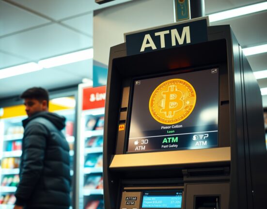 Bitcoin ATM in a convenience store, symbolizing fraud concerns in Texas