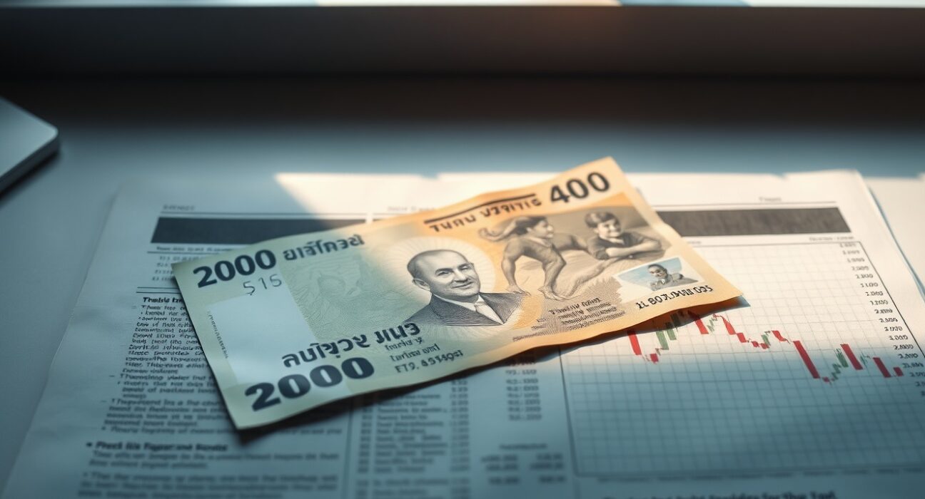Thai baht banknote on financial chart indicating reduced external support