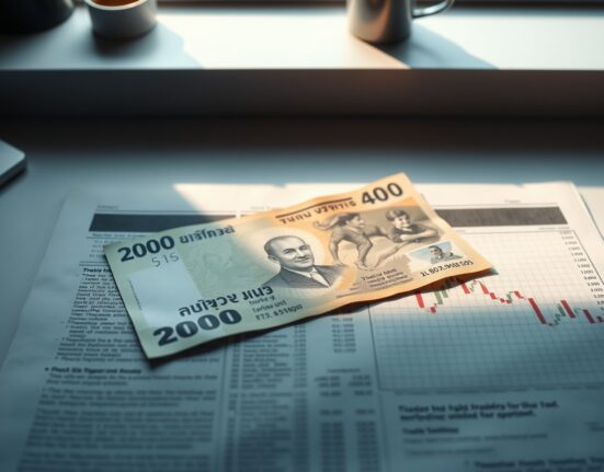 Thai baht banknote on financial chart indicating reduced external support