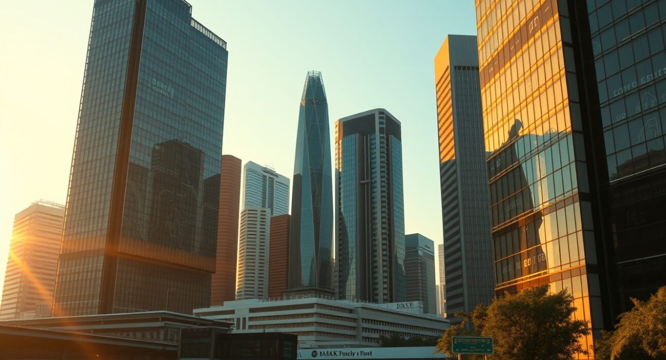 Bangkok skyline with digital circuit patterns symbolizing AI and economic growth.