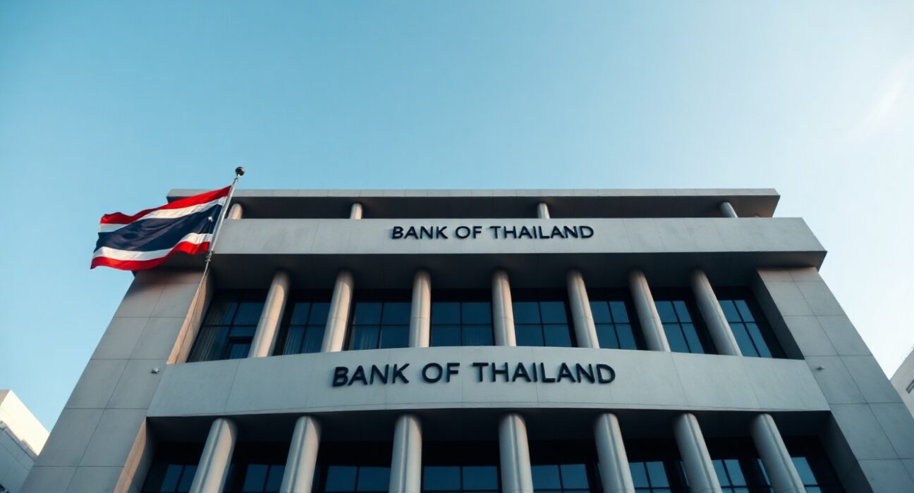 Bank of Thailand headquarters building in Bangkok under clear sky