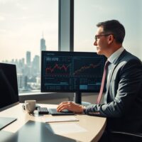 Economist analyzing Thailand economic data on screen in Bangkok office