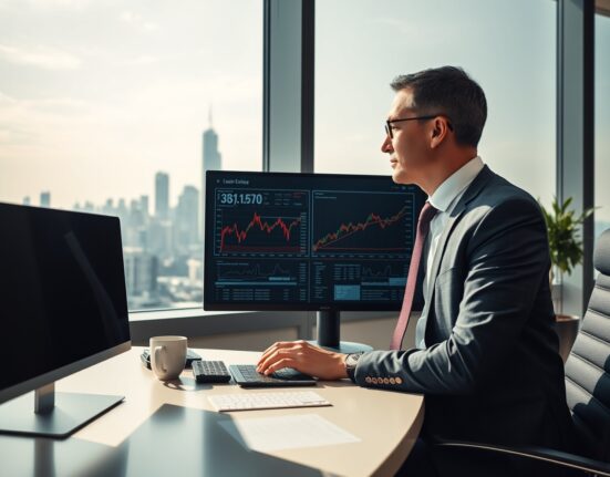 Economist analyzing Thailand economic data on screen in Bangkok office