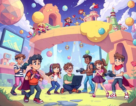 Cartoon avatars exploring and building in The Sandbox Game Maker, illustrating the new multiplayer and creative tools.