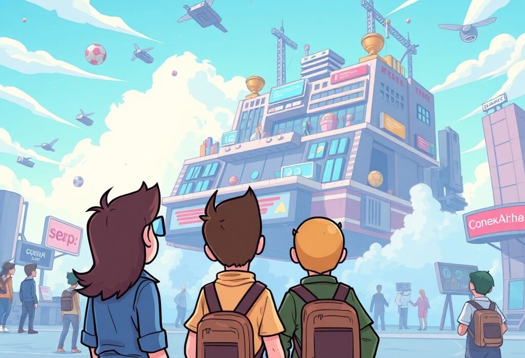 A cartoon illustration depicting a major organizational restructuring at The Sandbox, with a focus on leadership changes and workforce adjustments.