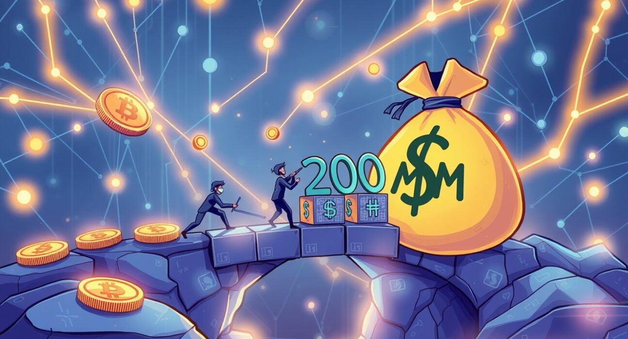 A cartoon showing Theta Capital's $200M blockchain venture fund empowering digital asset growth and innovation.