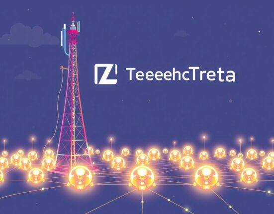 Cartoon showing Deutsche Telekom's network integrating with Theta's decentralized video stream, symbolizing a new era for Theta validator operations.