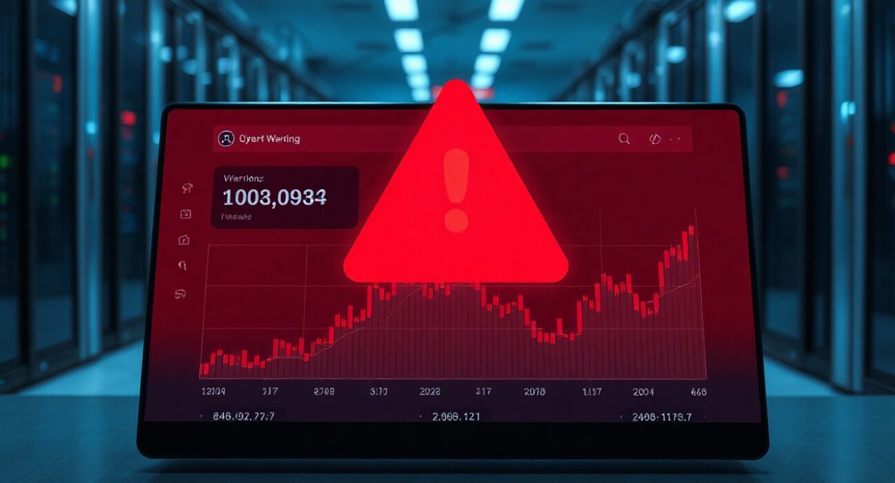 Digital dashboard with red security alert symbolizing a cryptocurrency exploit incident