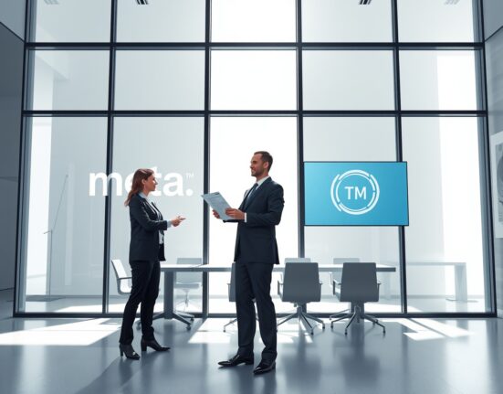 Thinking Machines Lab and Meta logos in a modern office setting symbolizing the AI talent war and researcher defections.