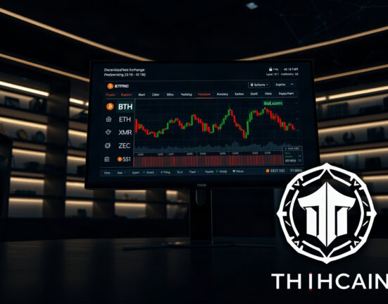 THORChain decentralized exchange interface displaying trading charts for Bitcoin, Ethereum, Monero, and Zcash