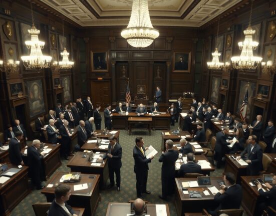 Senate Majority Leader John Thune on the Senate floor during a busy legislative session before August recess