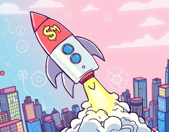 Cartoon illustration depicting Titan's growth fueled by significant Titan seed funding, launching its meta-DEX aggregator into the DeFi space.