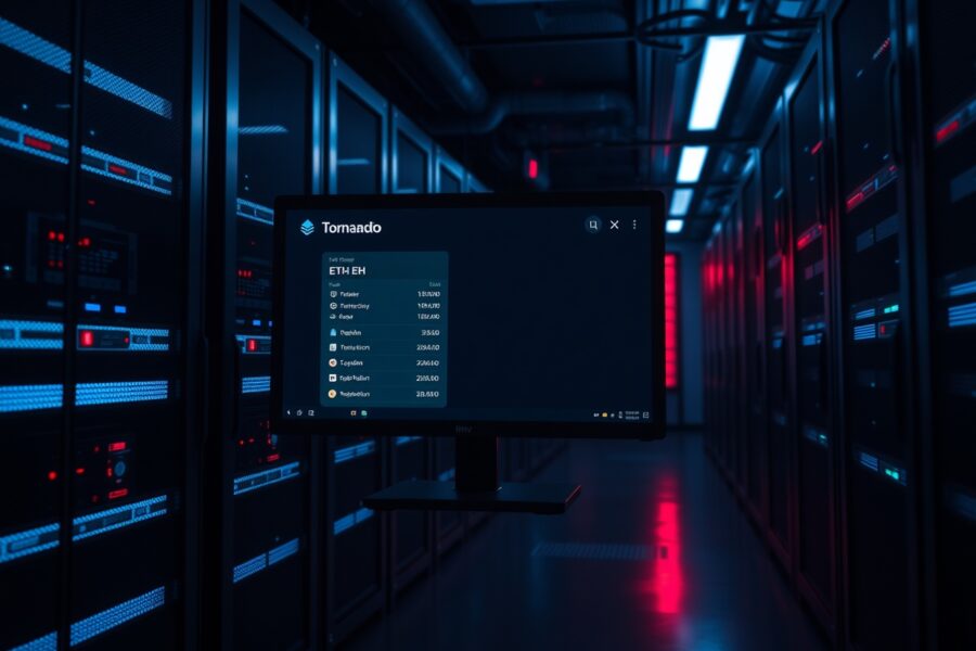 Dark server room with a monitor showing a cryptocurrency wallet transfer, representing the Token of Power DeFi exploit.