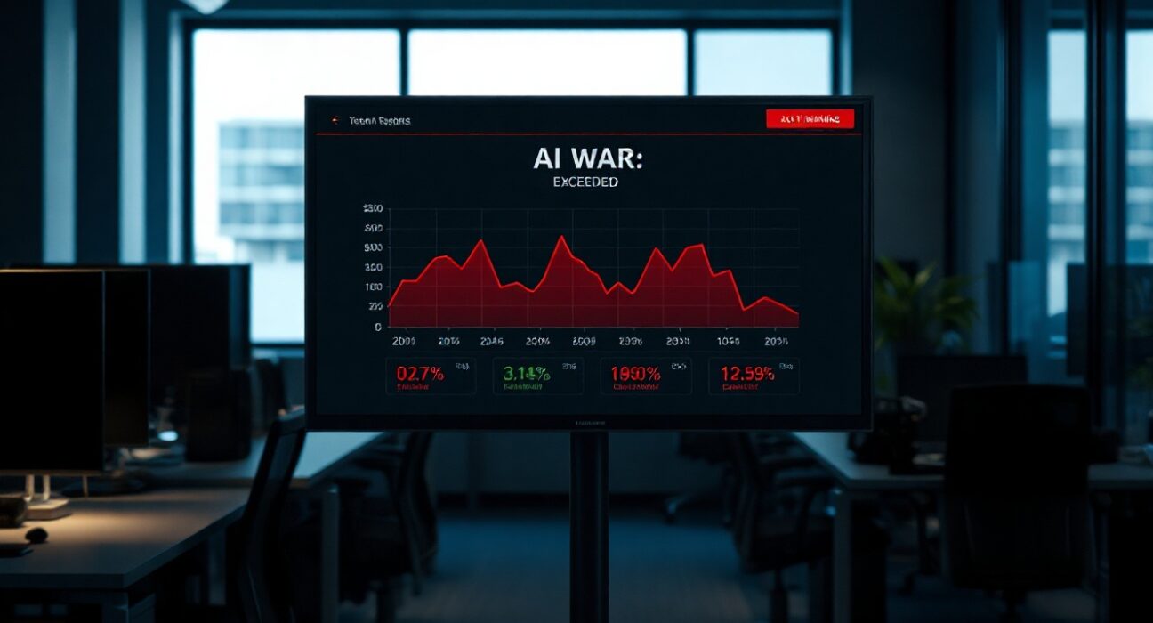 Office dashboard showing AI token budget exceeded warning with declining trend