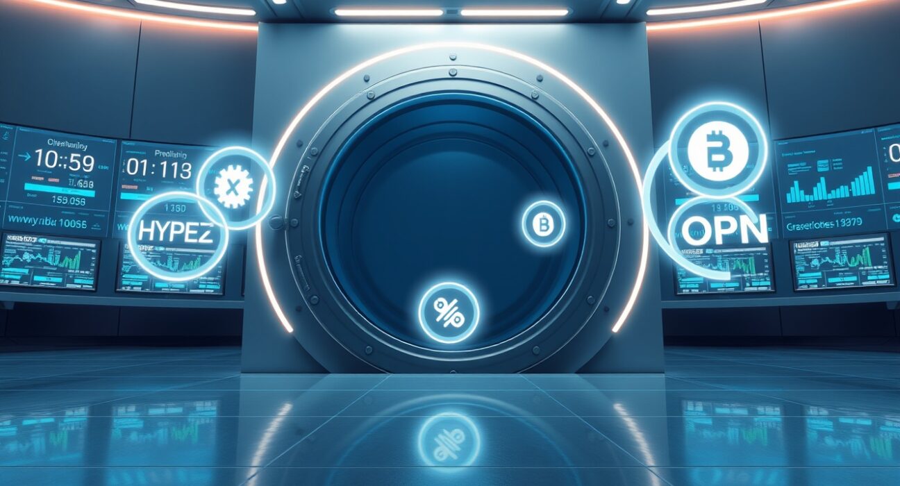 Digital vault opening with HYPE token unlock symbol, representing key token unlocks this week