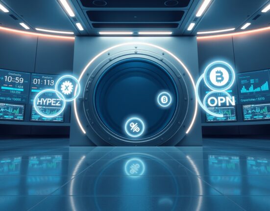Digital vault opening with HYPE token unlock symbol, representing key token unlocks this week
