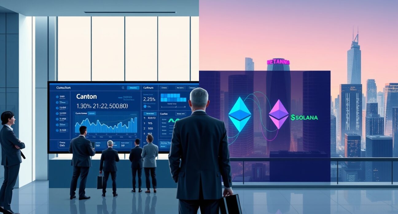 Tokenization market shift from institutional chains like Canton to open networks like Ethereum and Solana, as per Grayscale report.