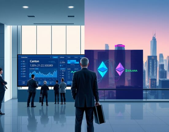 Tokenization market shift from institutional chains like Canton to open networks like Ethereum and Solana, as per Grayscale report.