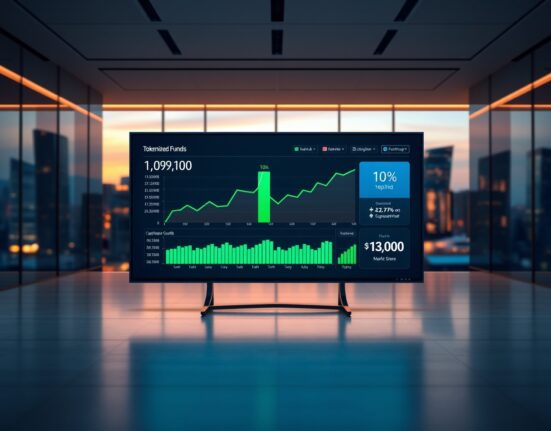 Tokenized funds market share growth chart on digital dashboard showing 10% of stablecoin market