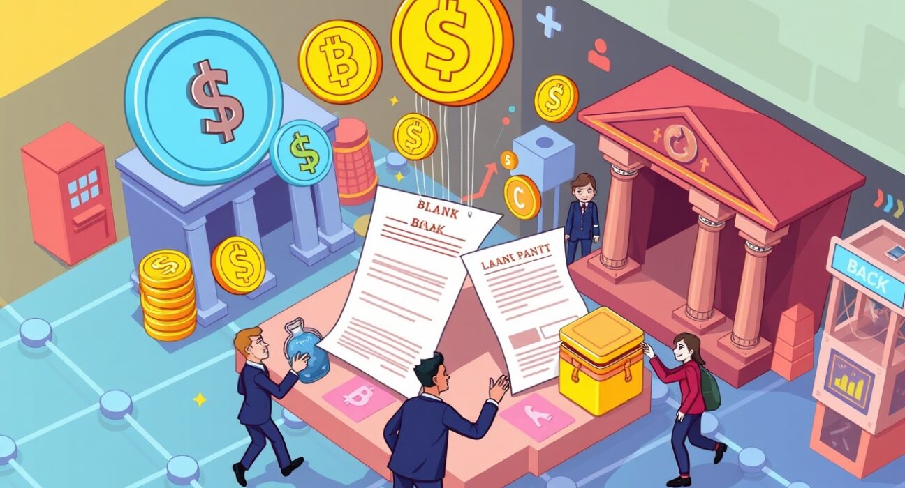 Illustration of a tokenized loan marketplace on Avalanche blockchain facilitating digital asset exchanges