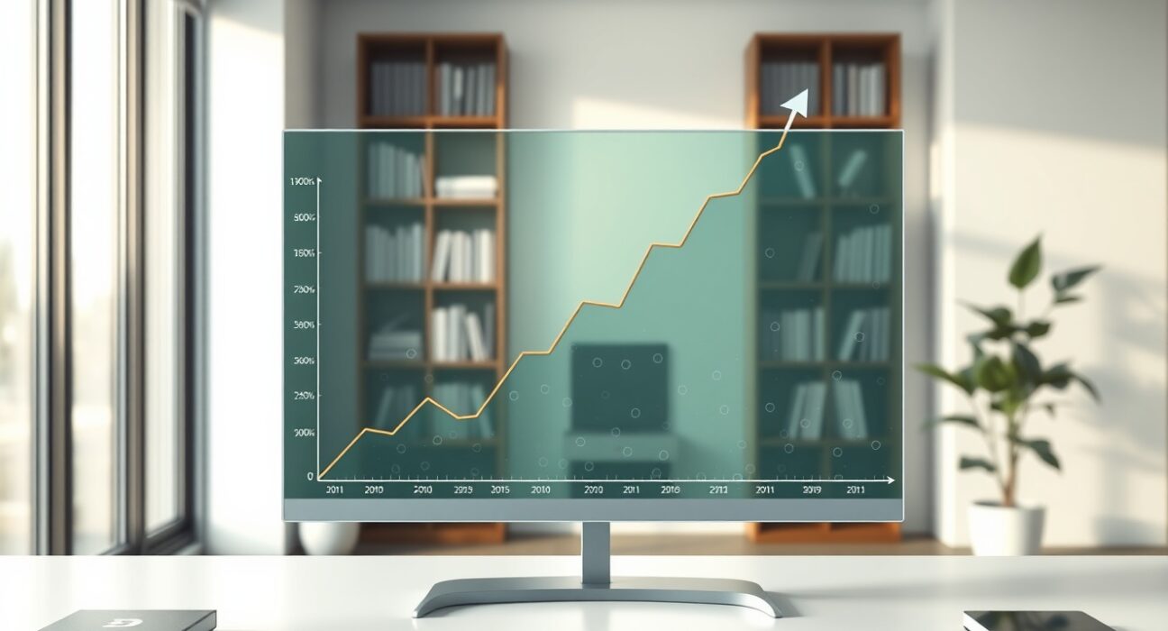Tokenized stock market growth chart surpassing $1 billion milestone with blockchain visualization