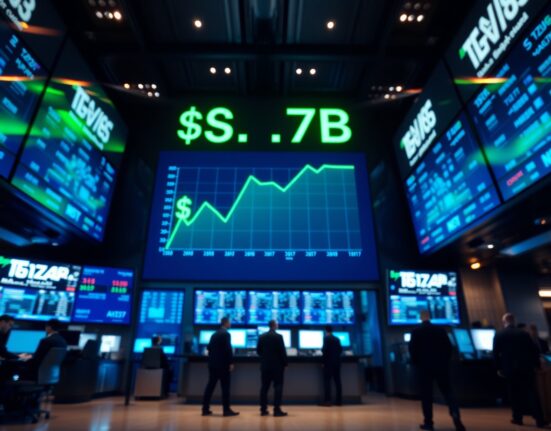 Digital stock market display board showing $1.7B market cap for tokenized stocks.