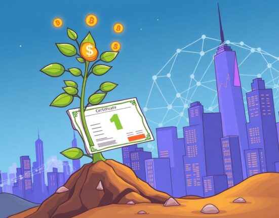 A cartoon illustration showing the vast potential of tokenized stocks, with digital assets growing towards a prosperous future.
