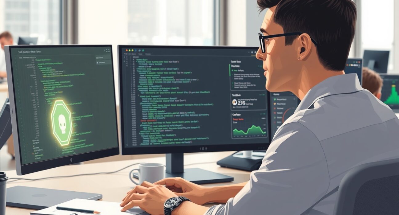 Developer analyzing AI-generated code with high churn rates, illustrating the tokenmaxxing productivity problem.